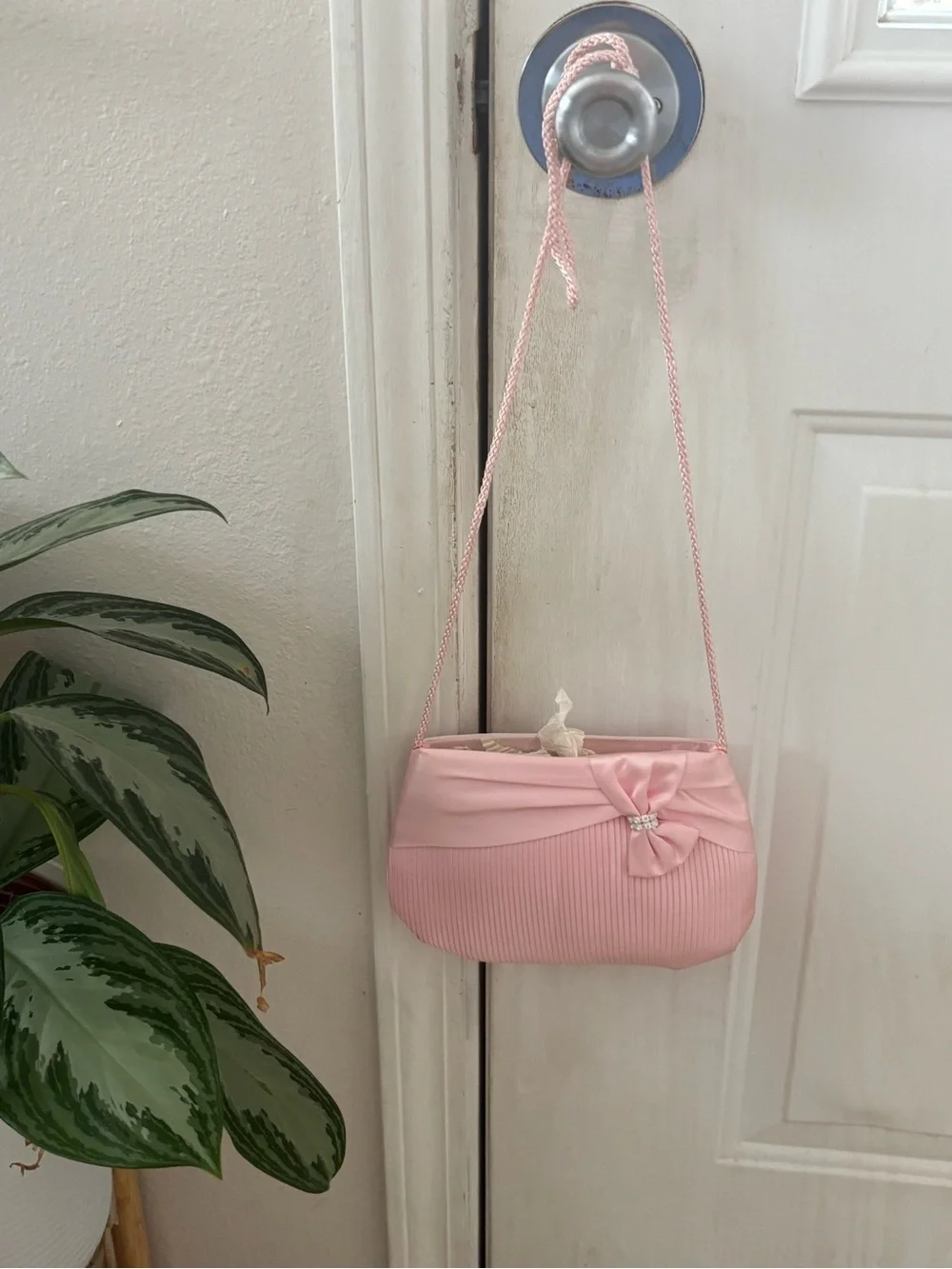 Elegant Pink Satin Bow Evening Clutch
